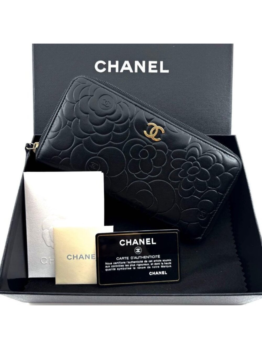 Chanel Wallet Camellia Embossed Zip Around